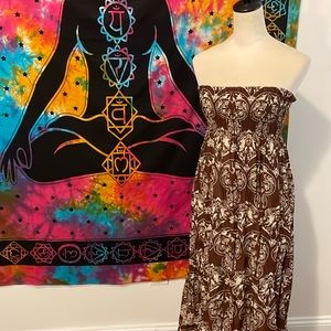 EUC Like New! Boho Brown Printed Ruched Top Maxi Dress
